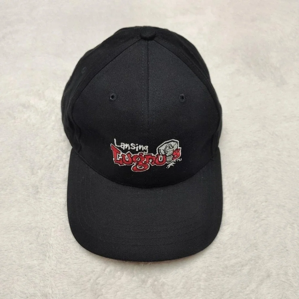 Lansing Lugnuts Cap America Hat Cap Strap Back One Size Mens Black Cotton Twill